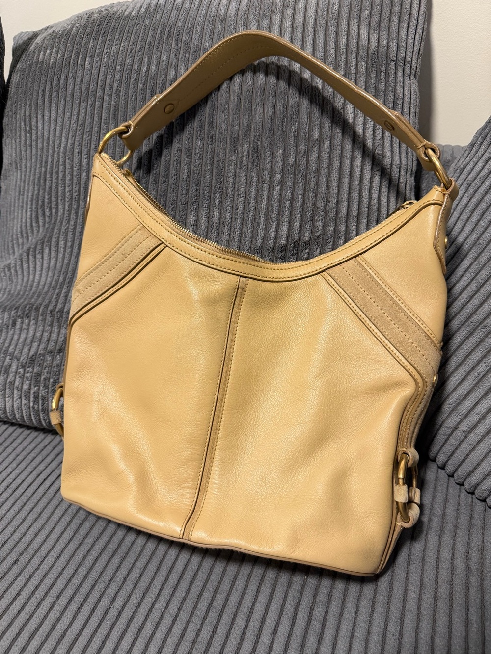 Vintage 2006 Yves Saint Laurent Leather and Suede Beige Hobo Bag